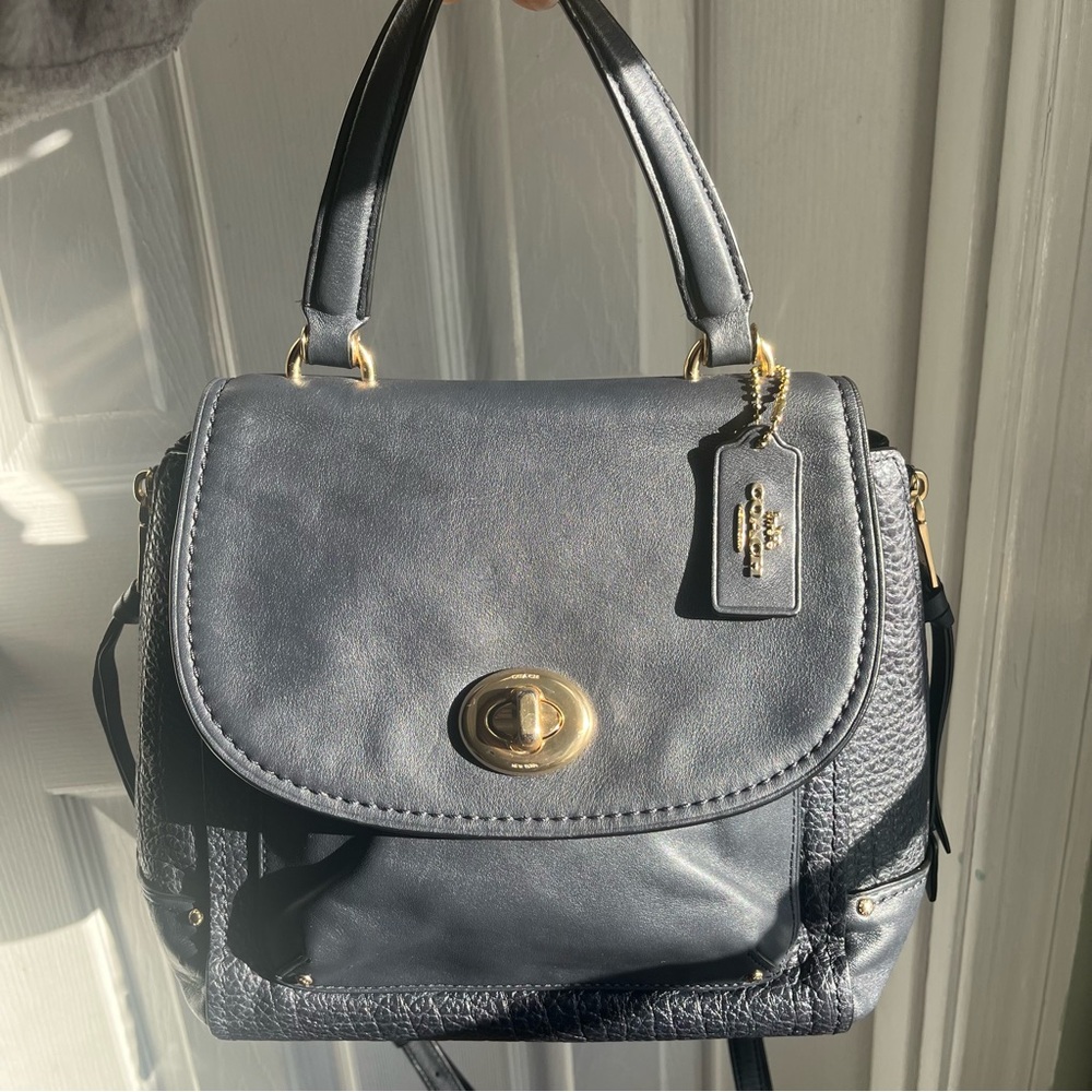 Coach Navy Black Leather Crossbody Backpack